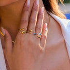 18K Gold Star and Moon Two Tone Silver Ring