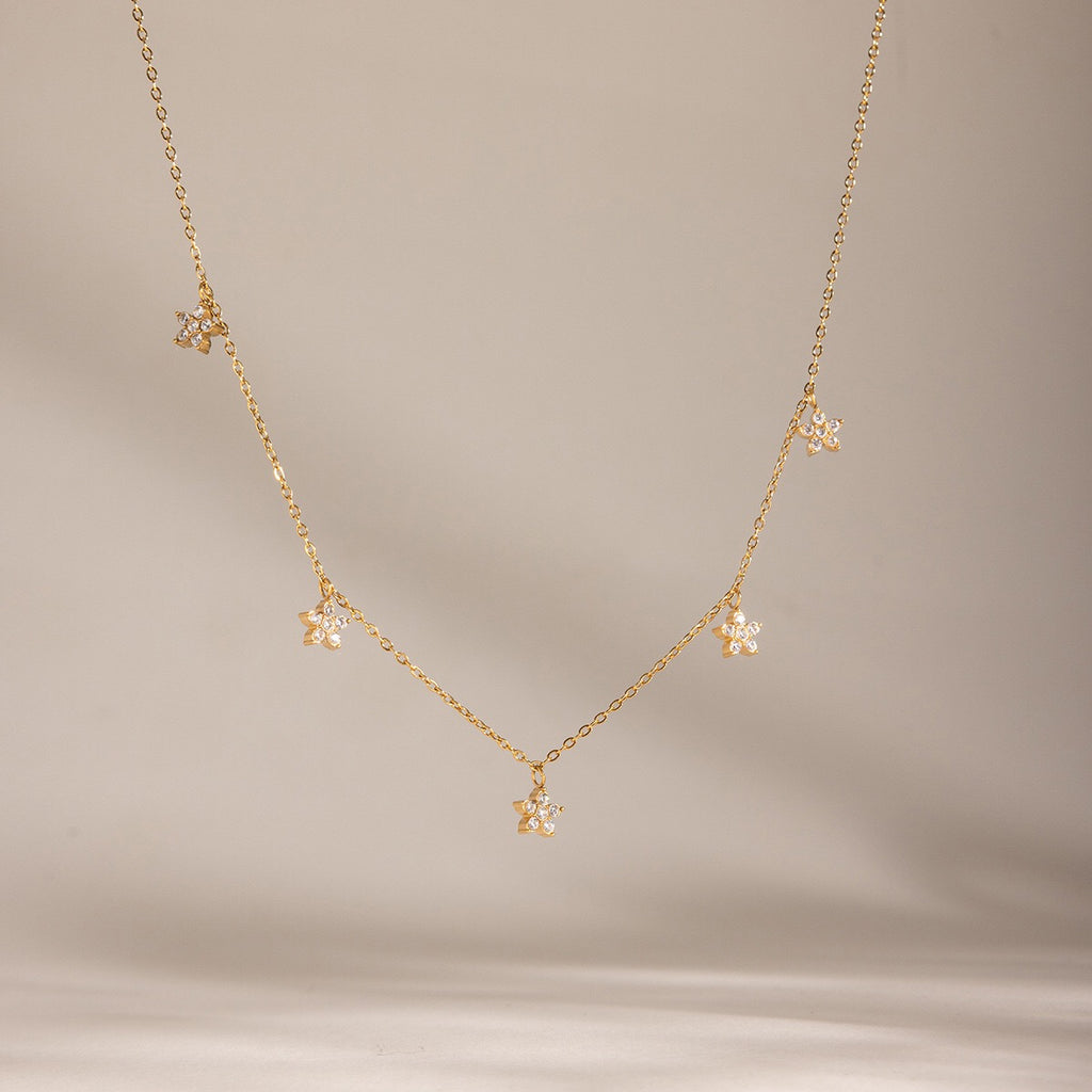 18K Gold Star Flower Dainty Chain Y Shape Layered Necklace Set