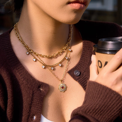 18K Gold Scarlet Love Red Heart Pendant Necklace