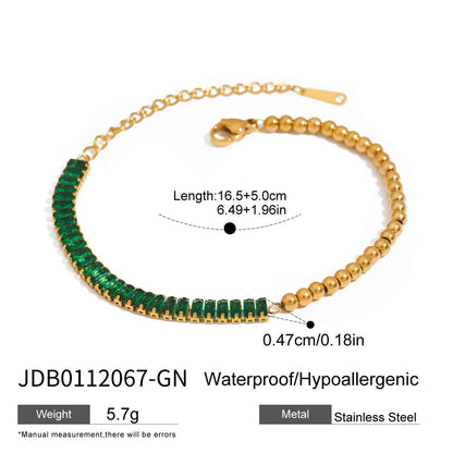 18K Gold Green Royale Emerald Tennis Chain Bracelet Stack