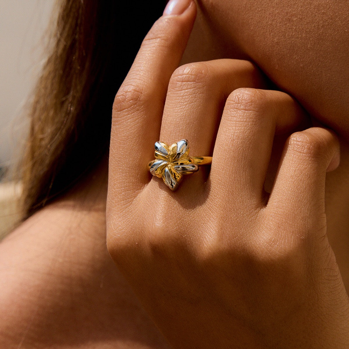 18K Gold and Silver Two Tone Cosmic Motion Statement Star Ring