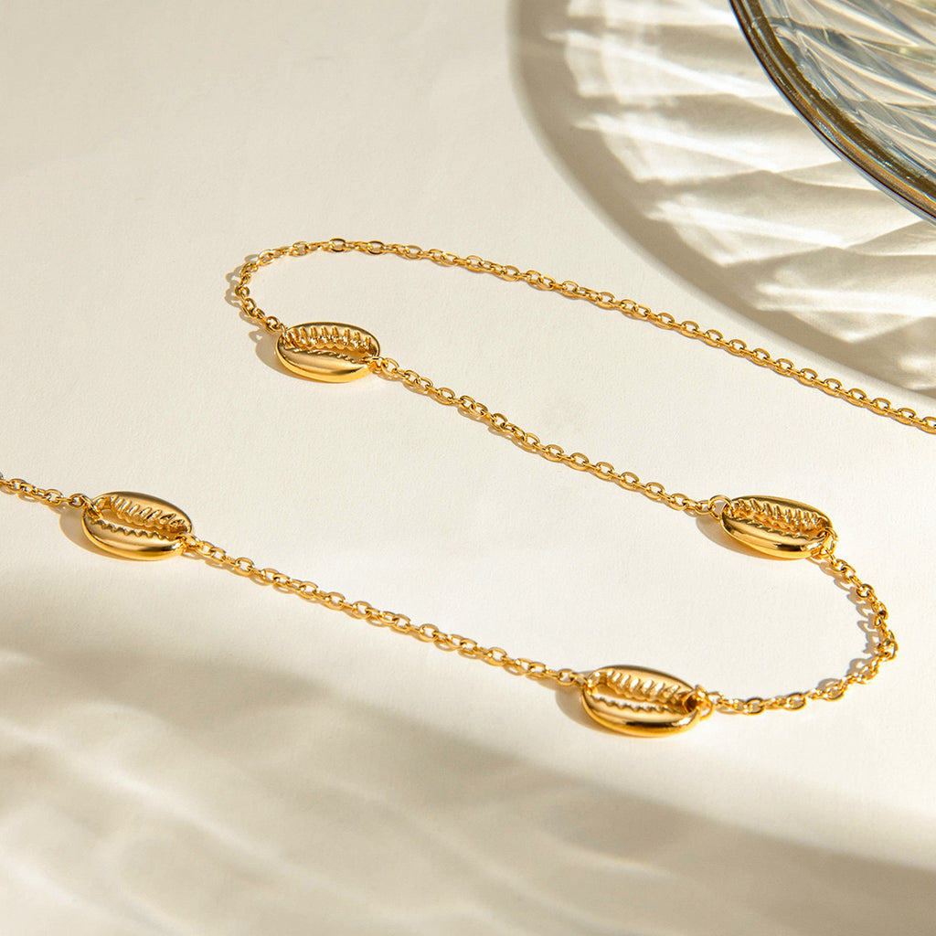 18K Gold Seashell Chain Choker Necklace