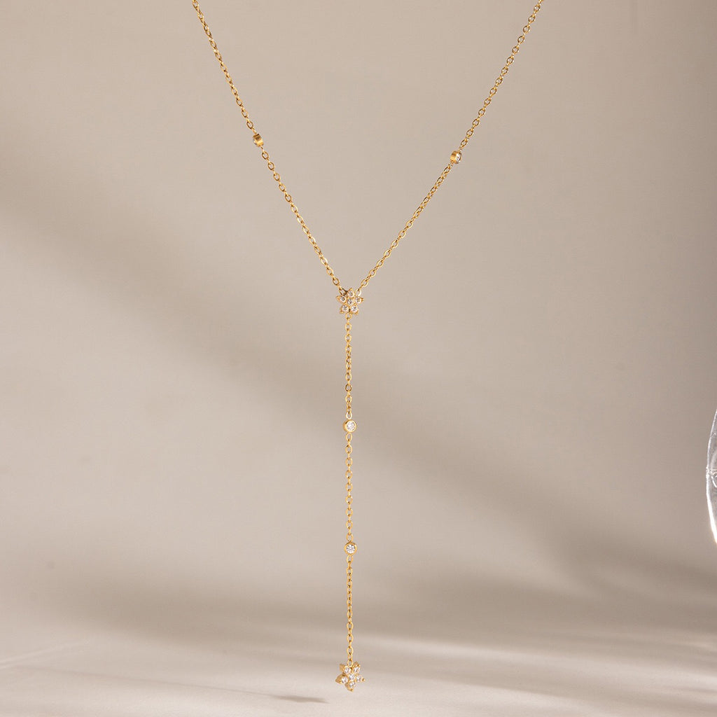 18K Gold Star Flower Dainty Chain Y Shape Layered Necklace Set