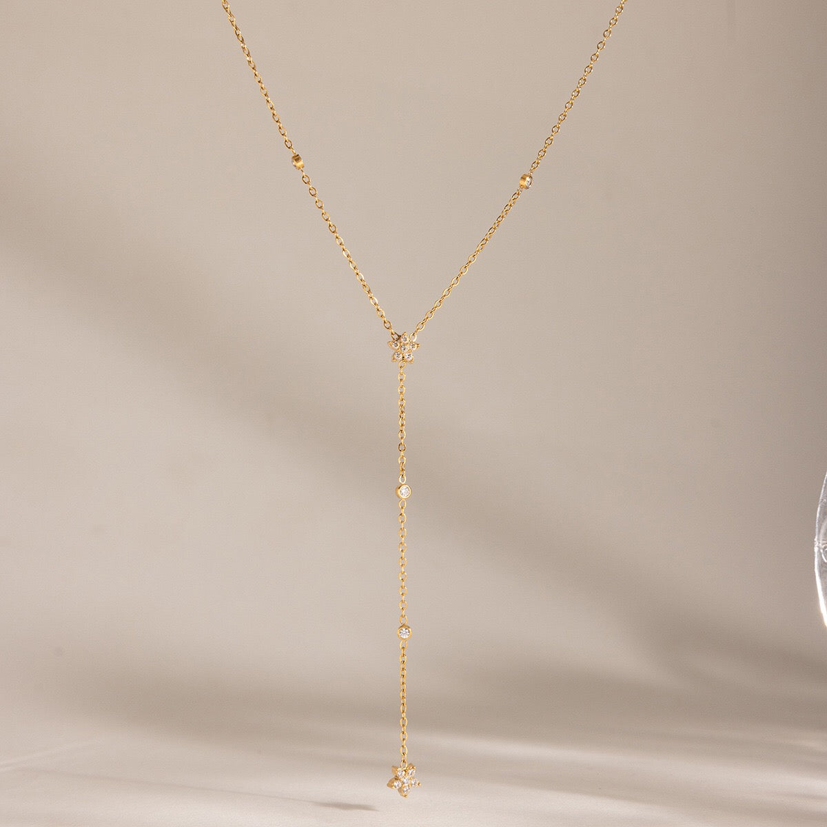18K Gold Star Flower Dainty Chain Y Shape Layered Necklace Set