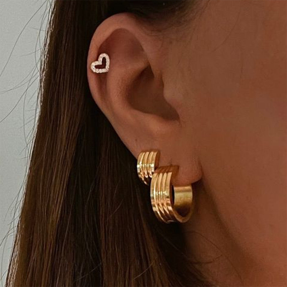 18K Gold Ribbed Small Hoop Huggie Earrings