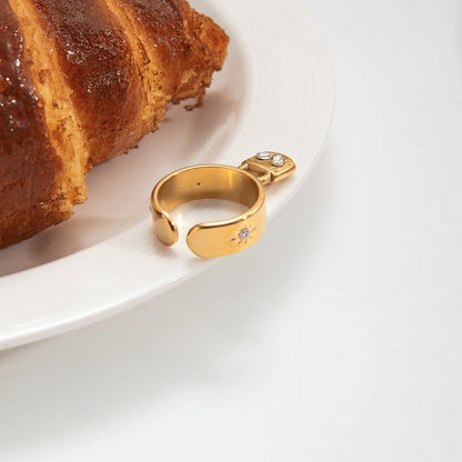 18K Gold Heart Locked Charm Statement Band Ring