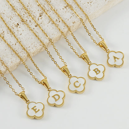 18K Gold Initial Clover Pendant Necklace