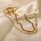 18K Gold Paperclip Cuban Link Chain Layered Necklace Set