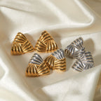 18K Gold Ribbed Triangle Statement Stud Earrings