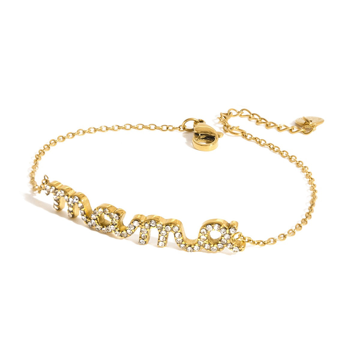 18K Gold Heartline Mama Scripted Letter Dainty Chain Bracelet