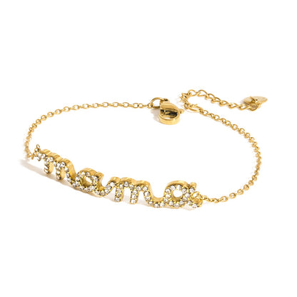 18K Gold Heartline Mama Scripted Letter Dainty Chain Bracelet