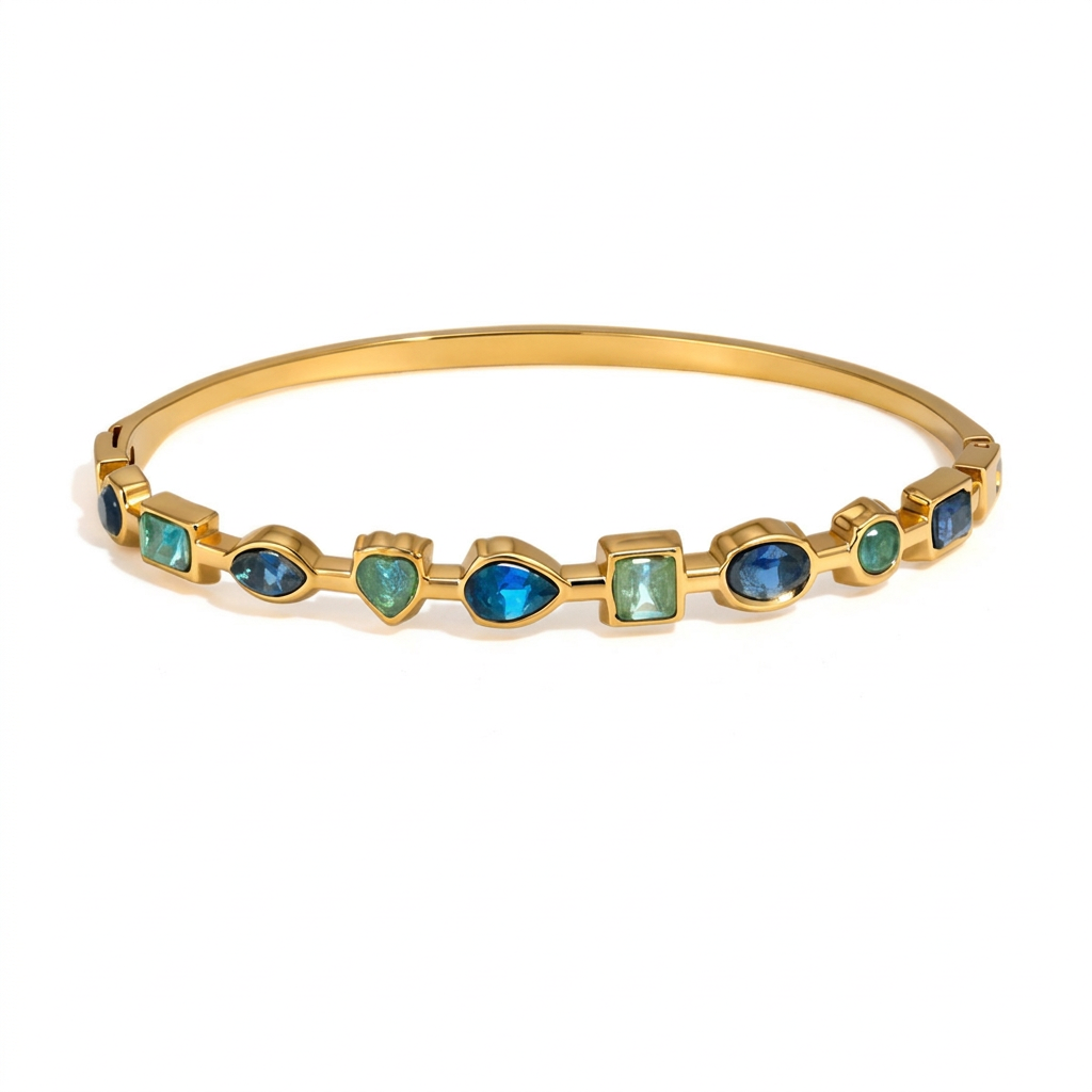 18K Gold Starlight Seduction Color Gem Bangle Bracelet