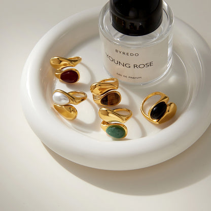 18K Gold Modern Royalty Gemstone Pearl Statement Ring