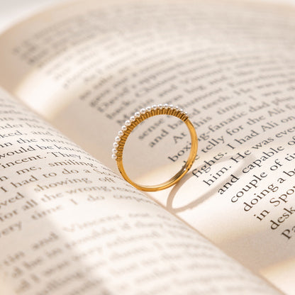 18K Gold Pearl Evermore Dainty Eternity Stacking Ring