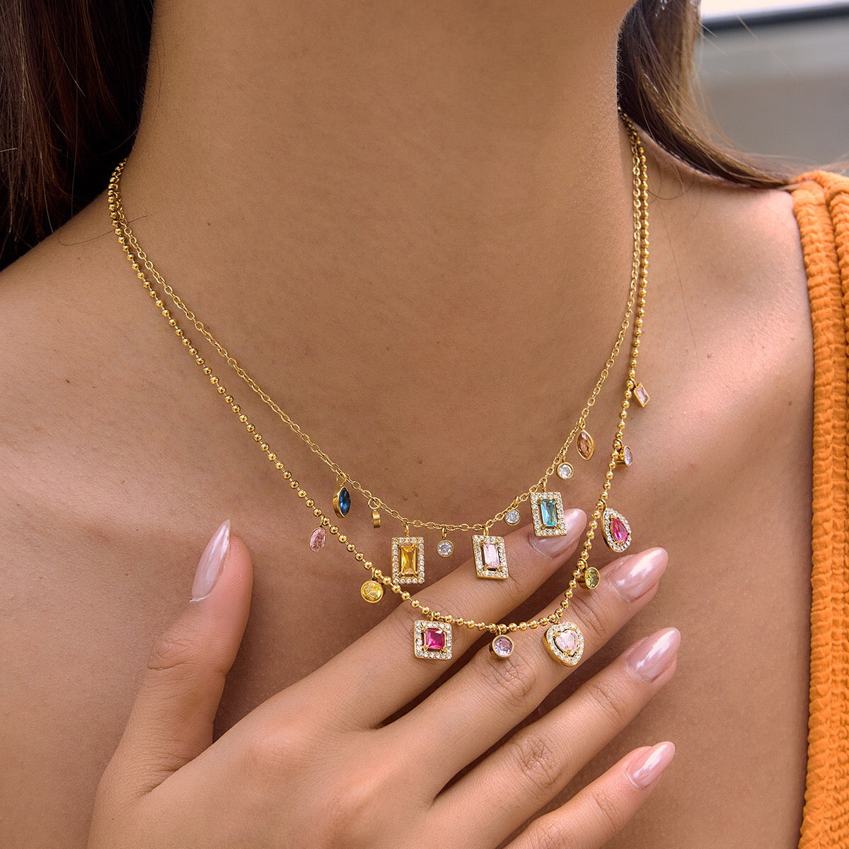 18K Gold Jewel Addiction Color Heart Statement Necklace