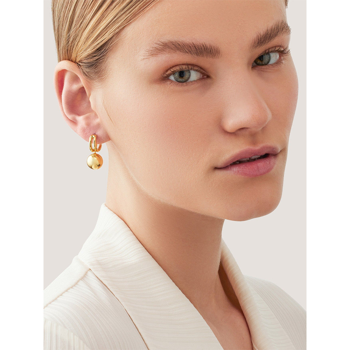 18K Gold Slideable Ball Drop Dangle Huggie Earrings