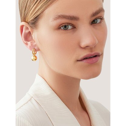 18K Gold Slideable Ball Drop Dangle Huggie Earrings