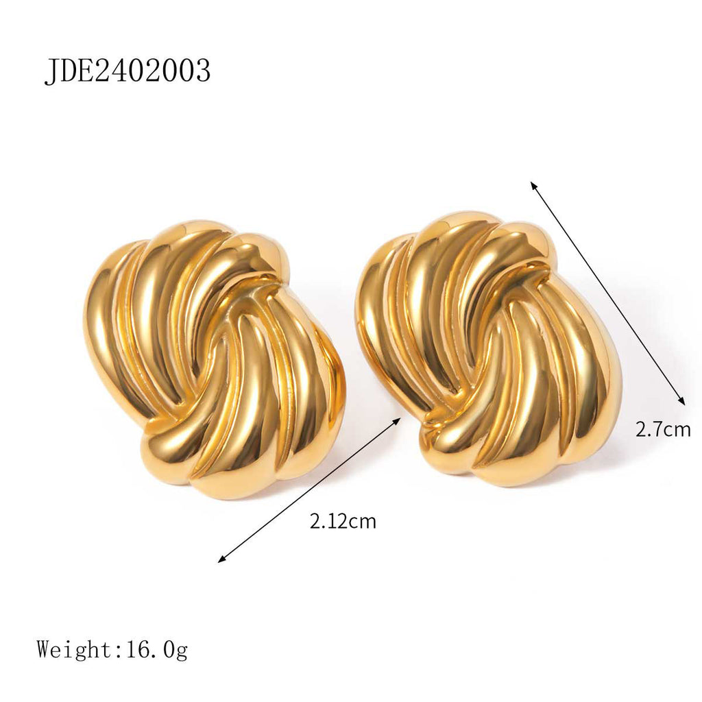 18K Gold Ocean Wave Statement Stud Earrings