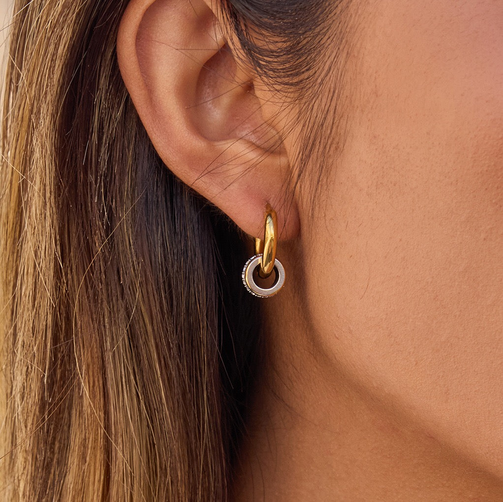 18K Gold and Silver Two Tone Spinelli Muse Small Hoop Huggie Earrings