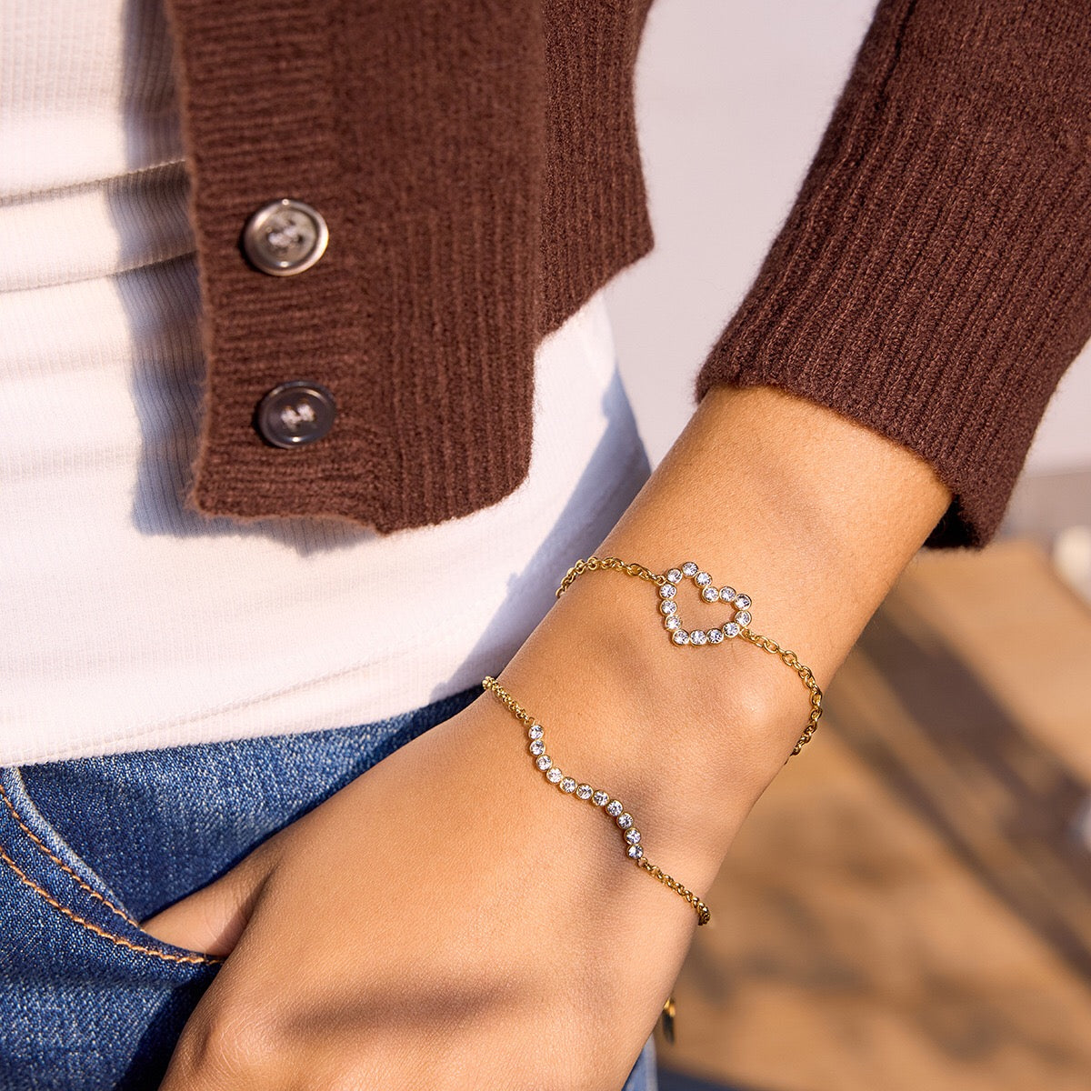 18K Gold Bliss Pave Heart Dainty Bracelet