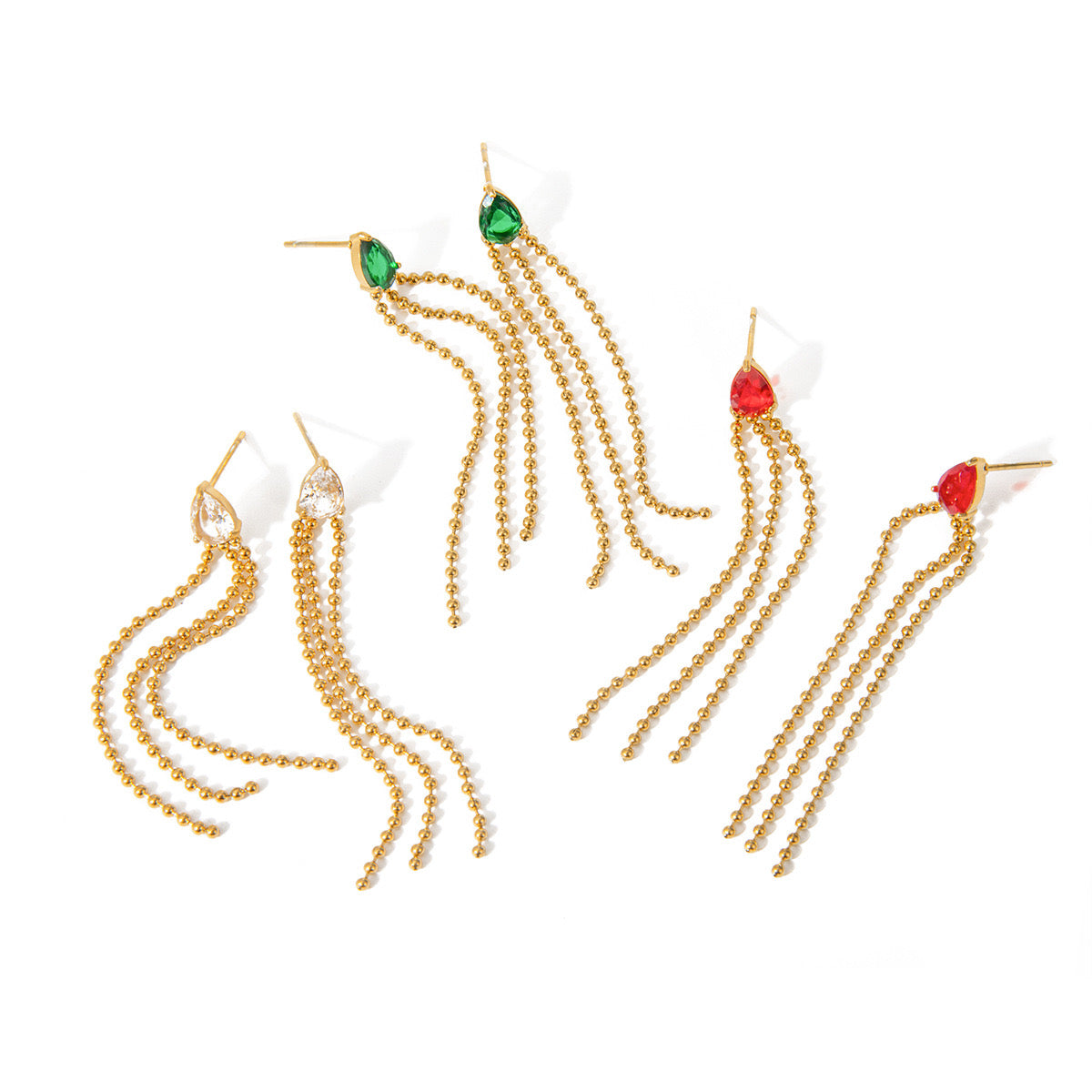 18K Gold Gemstone Drop Dangle Earrings