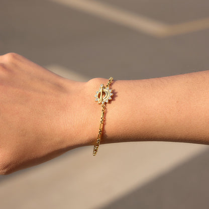 18K Gold Solstice Glow Sun Paperclip Chain Toggle Bracelet Jewelry Set