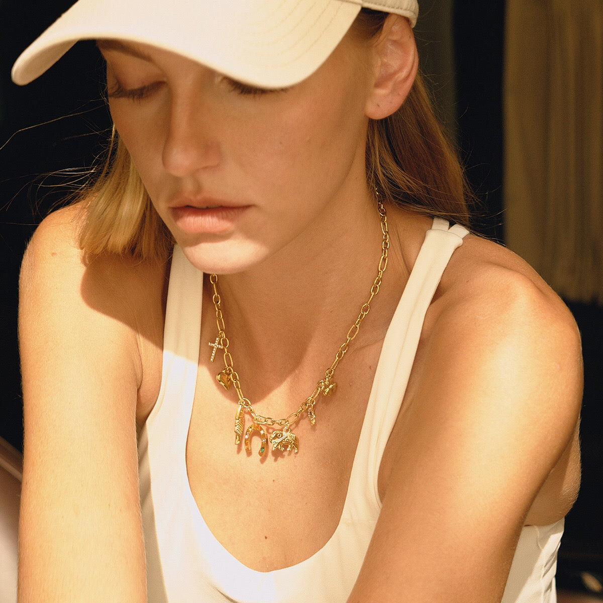 18K Gold Wicked Luck Horseshoe Clover Charm Necklace