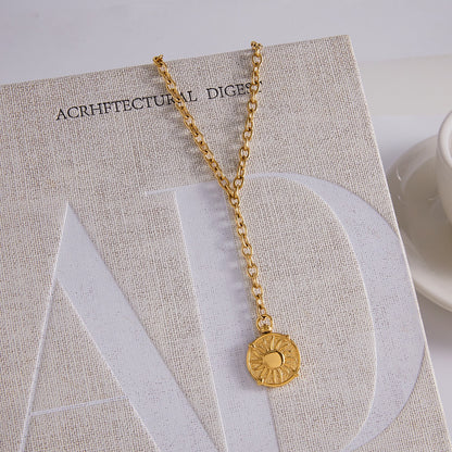 18K Gold Sun Goddess Y Shape Coin Pendant Necklace