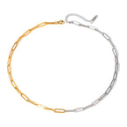 18K Gold Two Tone Paperclip Silver Chain Collar Necklace