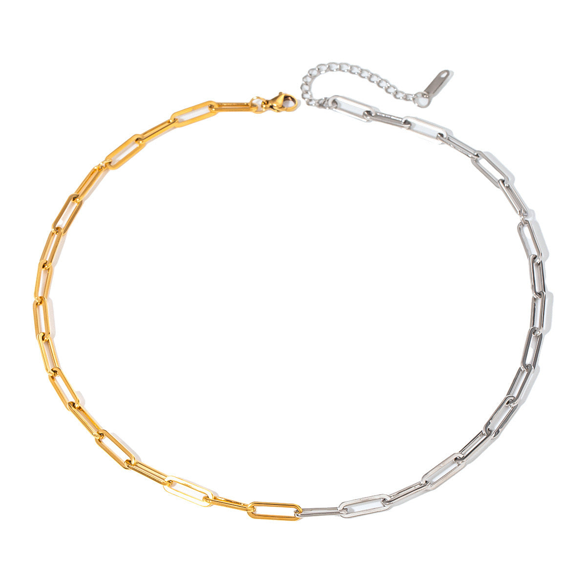 18K Gold Two Tone Paperclip Silver Chain Collar Necklace