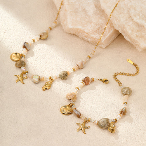 18K Gold Beach Vibe Starfish Shell Beaded Charm Bracelet