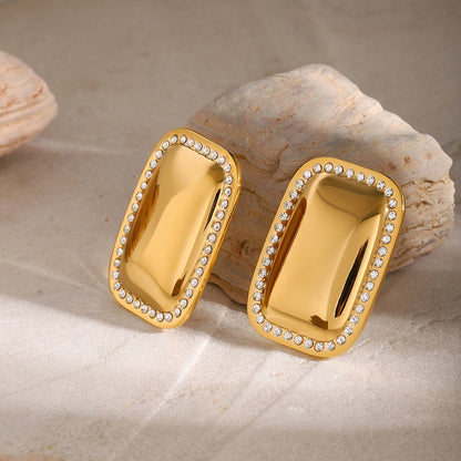18K Gold Bling Plate Statement Stud Earrings
