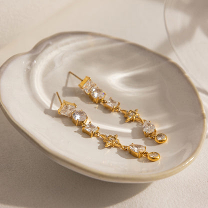 18K Gold Cosmic Cascade Star Statement Drop Earrings