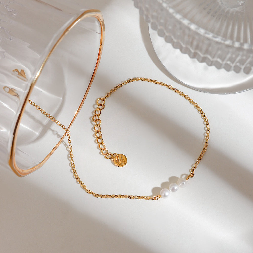 18K Gold Elegant Pearl Chain Dainty Anklet