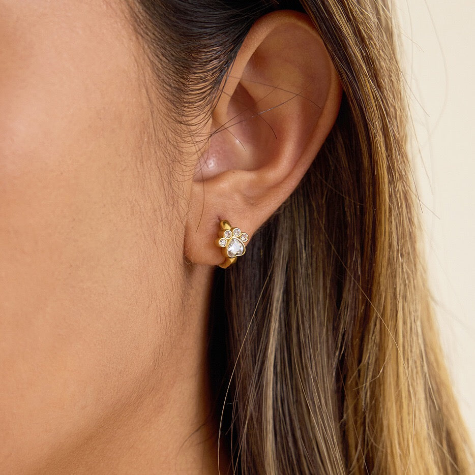 18K Gold Paw Print Small Hoop Huggie Earrings