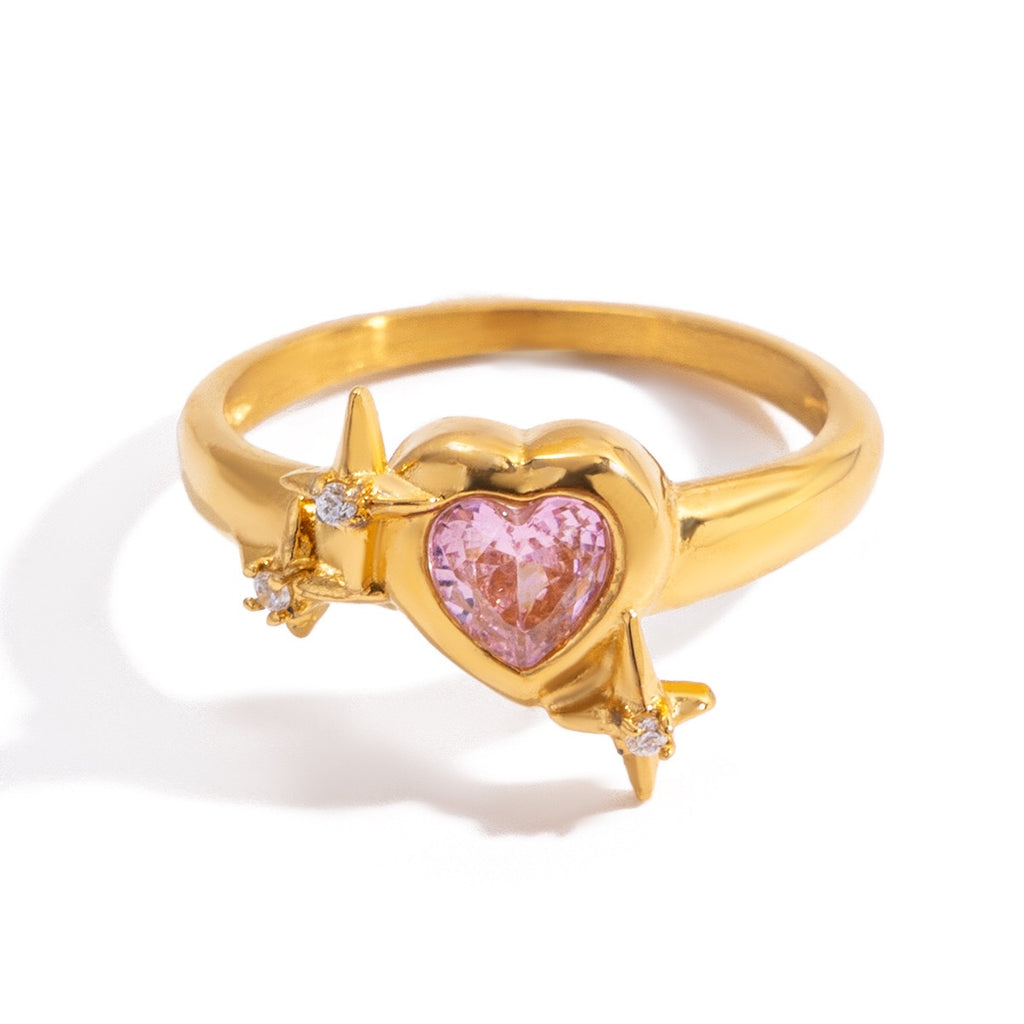 18K Gold Pink Flirt Heart Statement CZ Ring