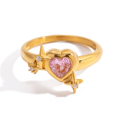18K Gold Pink Flirt Heart Statement CZ Ring