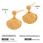18K Gold Seashell Stud Dangle Earrings