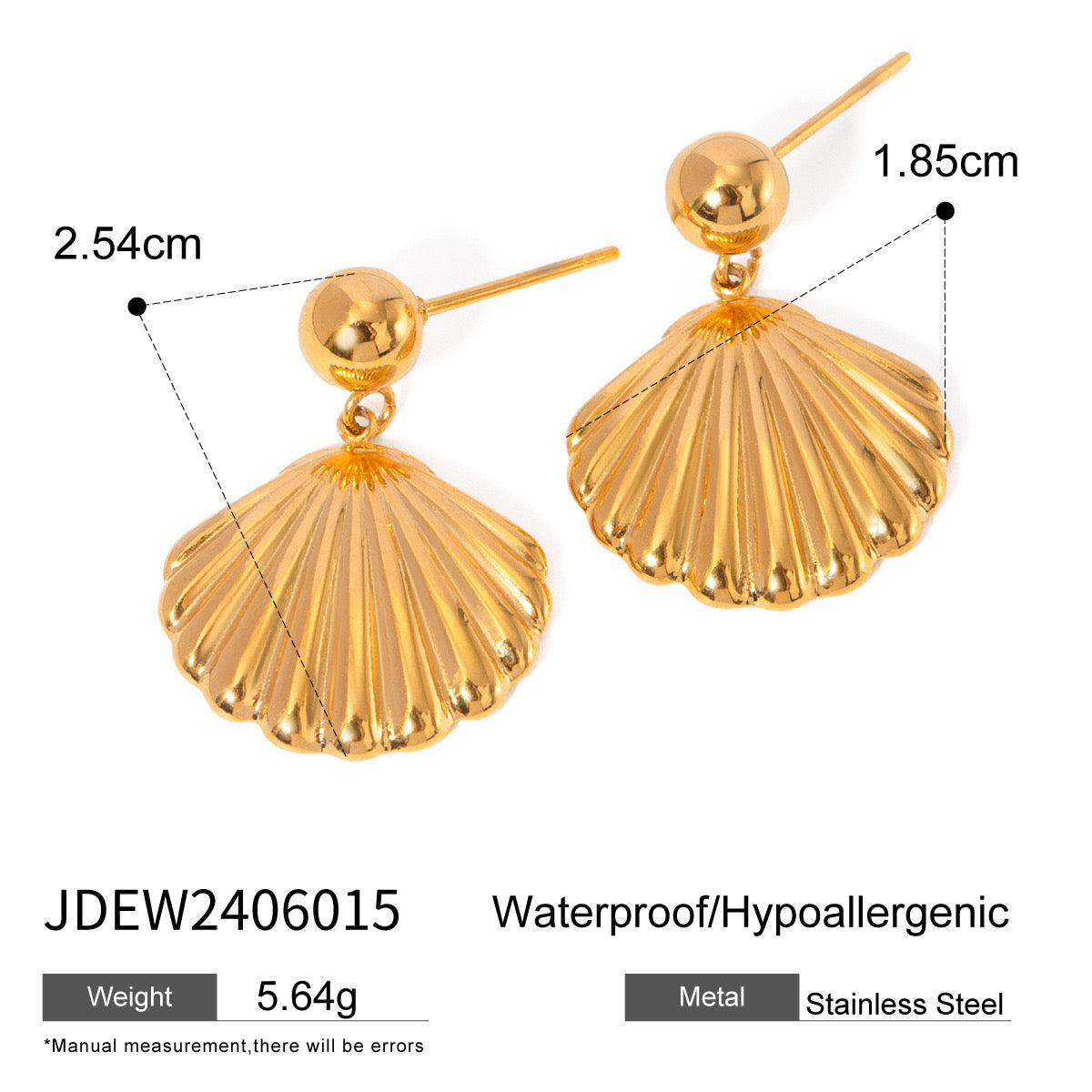 18K Gold Seashell Stud Dangle Earrings