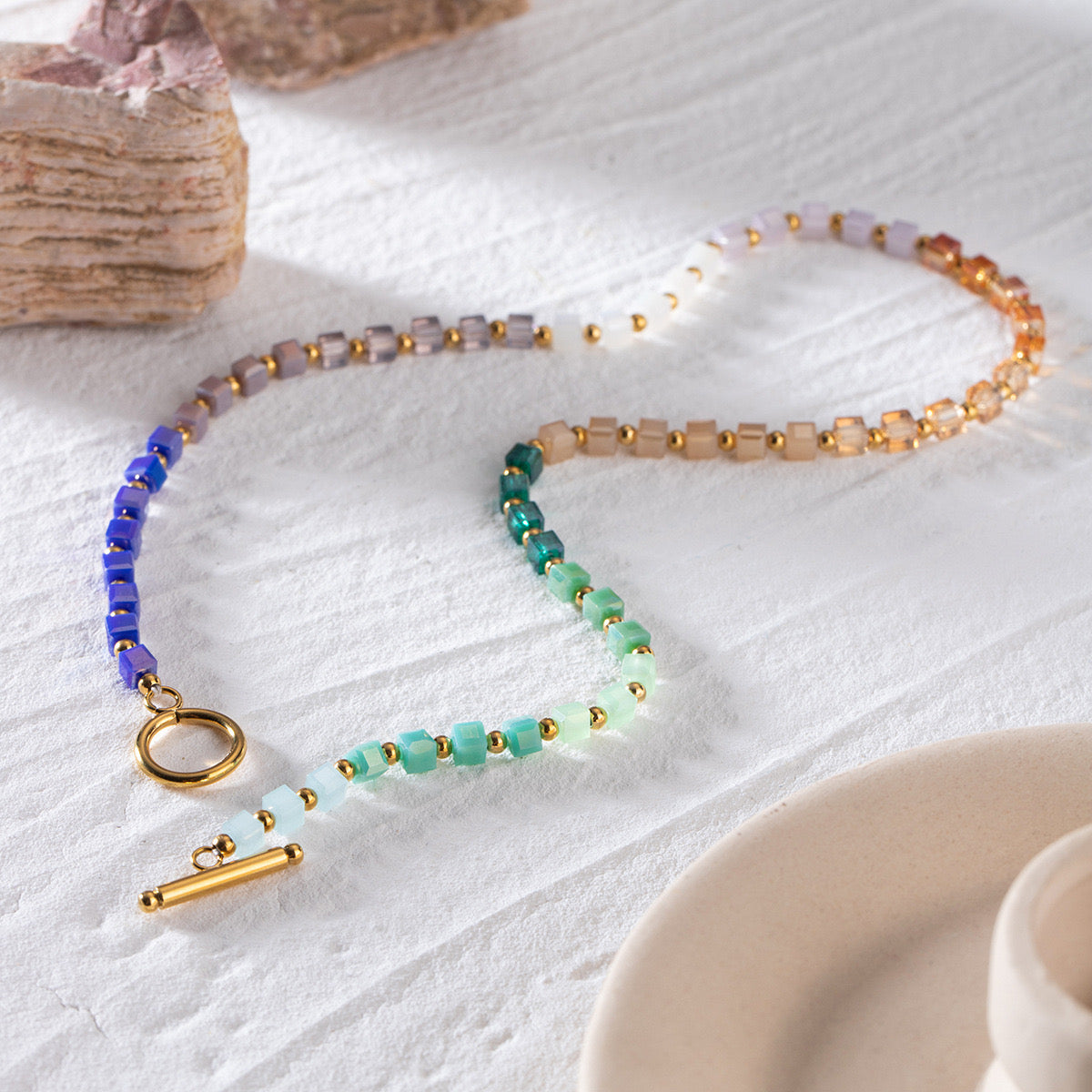 18K Gold Chakra Beaded Toggle Necklace