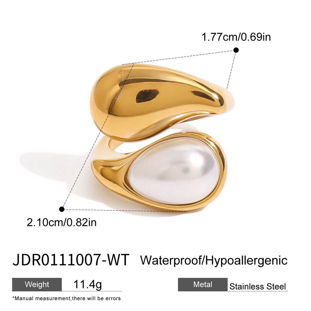 18K Gold Modern Royalty Gemstone Pearl Statement Ring