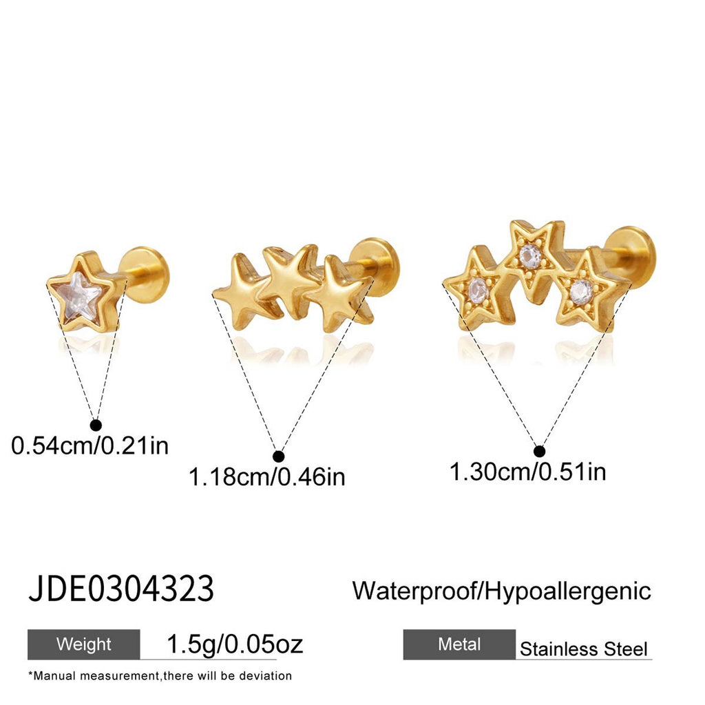 18K Gold Celestial Glow Stars Flat Back Stud Nap Earrings Set