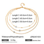 18K Gold Paperclip Rope Chain Beaded Layered Necklace Set