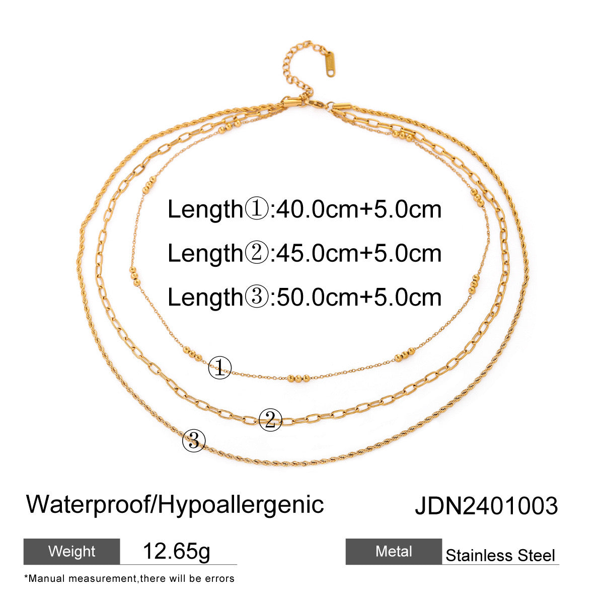 18K Gold Paperclip Rope Chain Beaded Layered Necklace Set