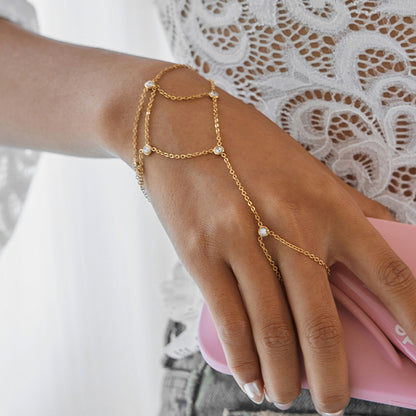 18K Gold Starry Dream Catcher Dainty Hand Chain Bracelet