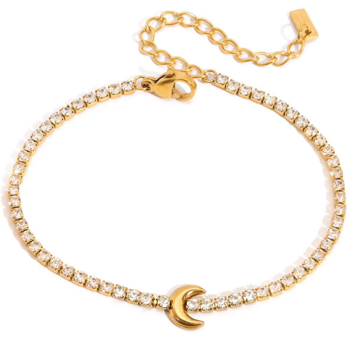 18K Gold Modern Fairytale Heart Bow Moon Clover Tennis Bracelet