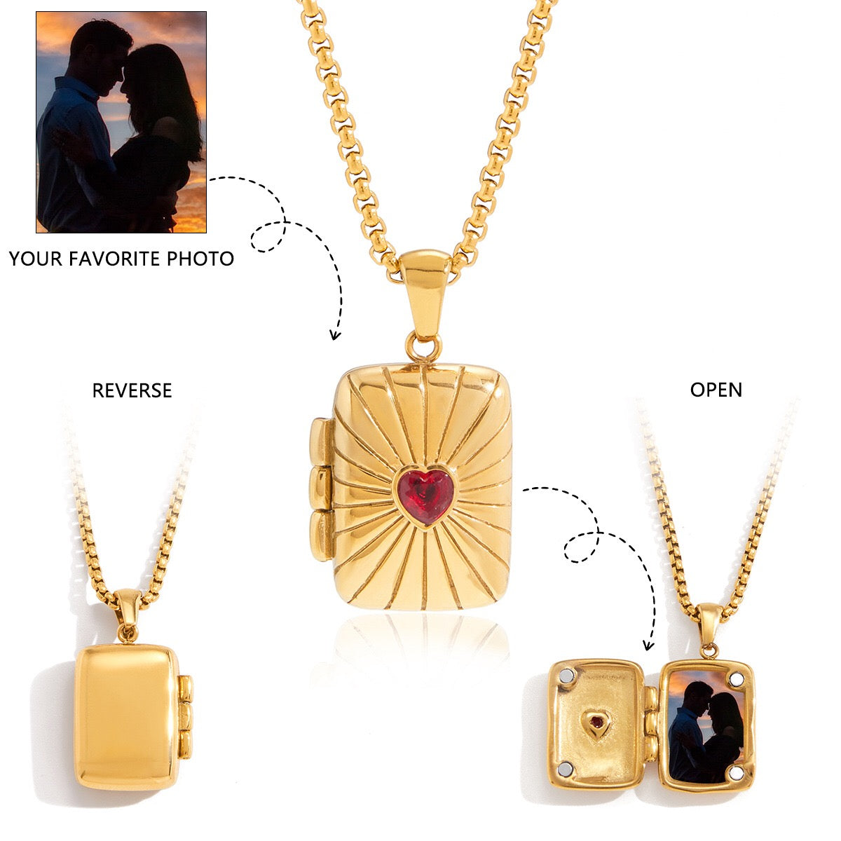 18K Gold Keepsake Heart Book Locket Pendant Box Chain Necklace