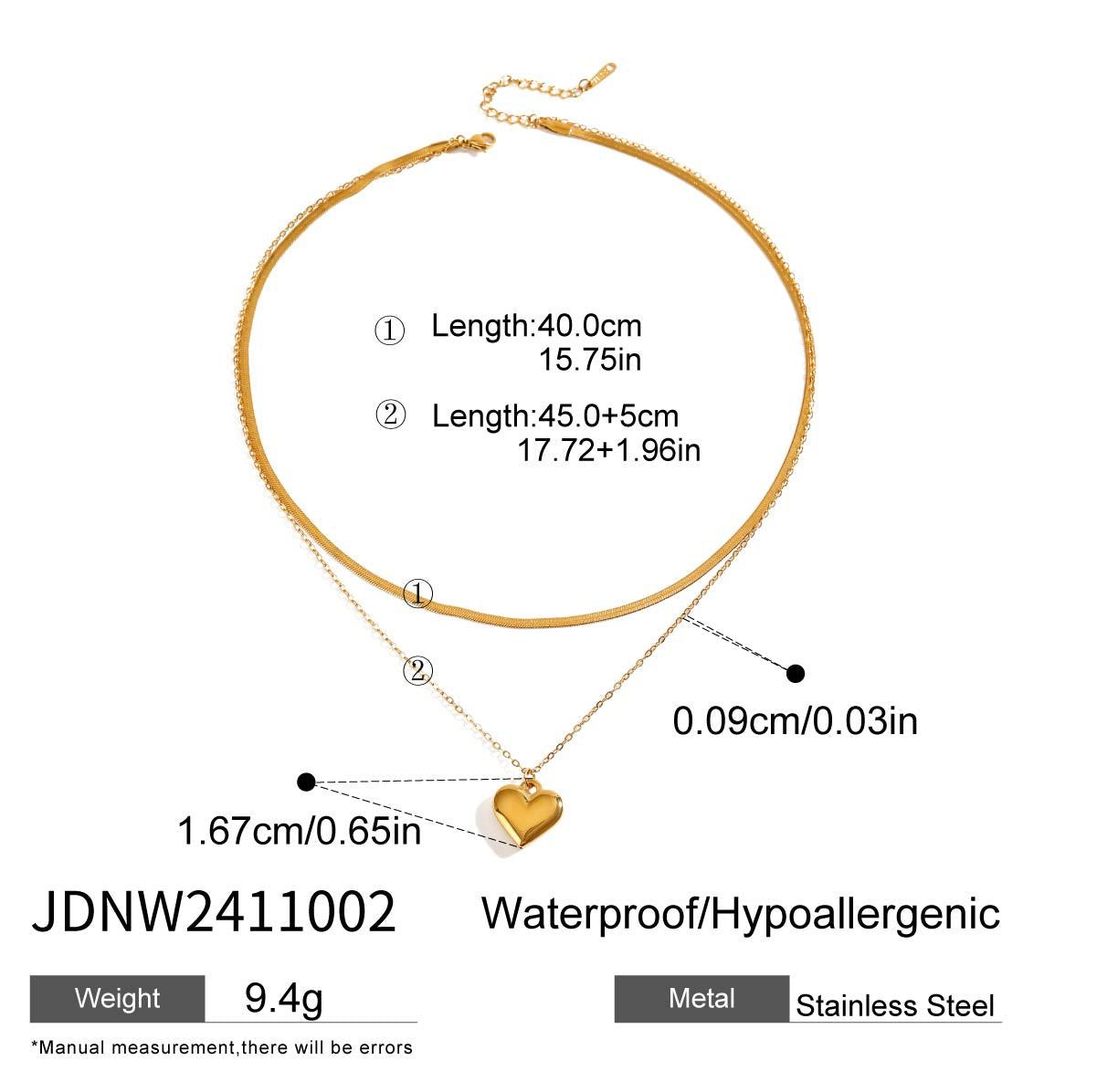 18K Gold Heart Pendant Herringbone Snake Chain Layered Necklace