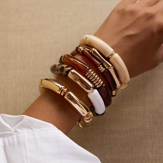 18K Gold Caramel Crush Statement Resin Bangle Bracelet Stacks