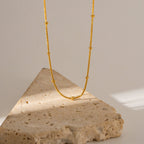 18K Gold Delicate Beaded Chain Choker Necklace